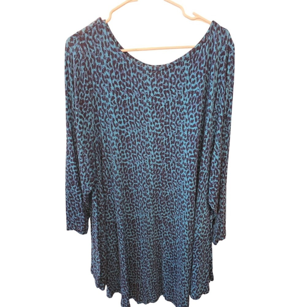 Roaman's Long Sleeve Top 2x 26/28 Womens Plus Size Flowy Blue Stretchy Casual‎